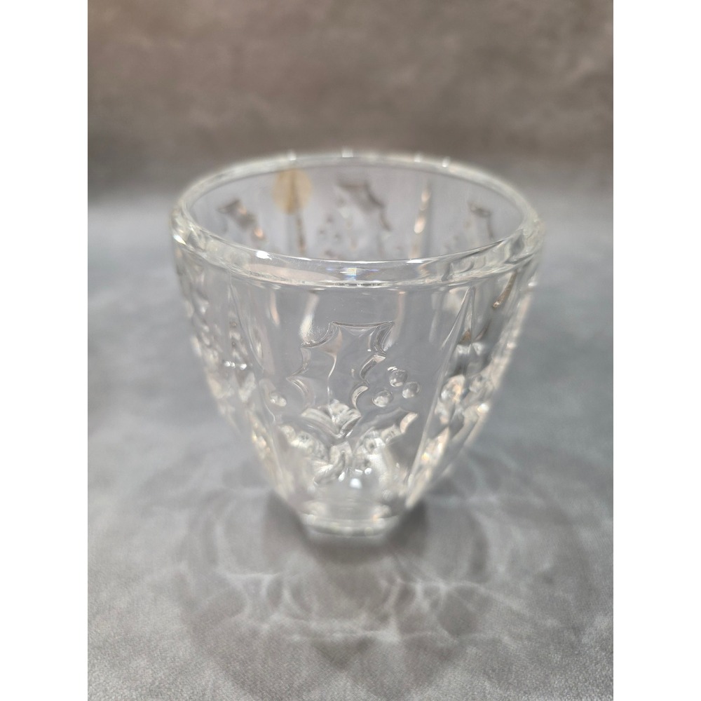 St George Crystal Holly Berry Votive Candle Holder 24% Lead Crystal Holiday